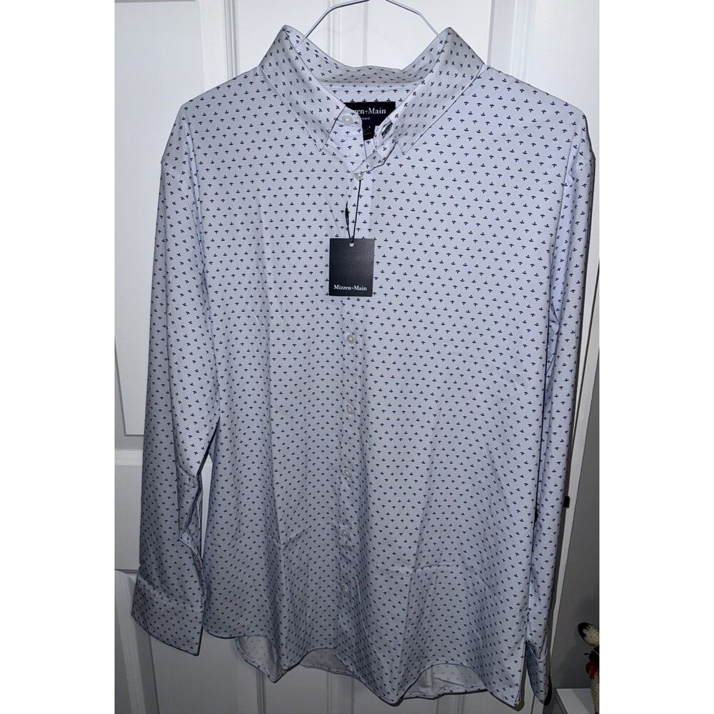 Mizzen + Main Leeward Long Sleeve Dress Shirt White Sky Dotted Leaf XL NWT